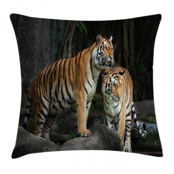 18x18 Multicolor Tiger Lover Cartoon Shirts Crouching Tiger Inspired Throw Pillow 